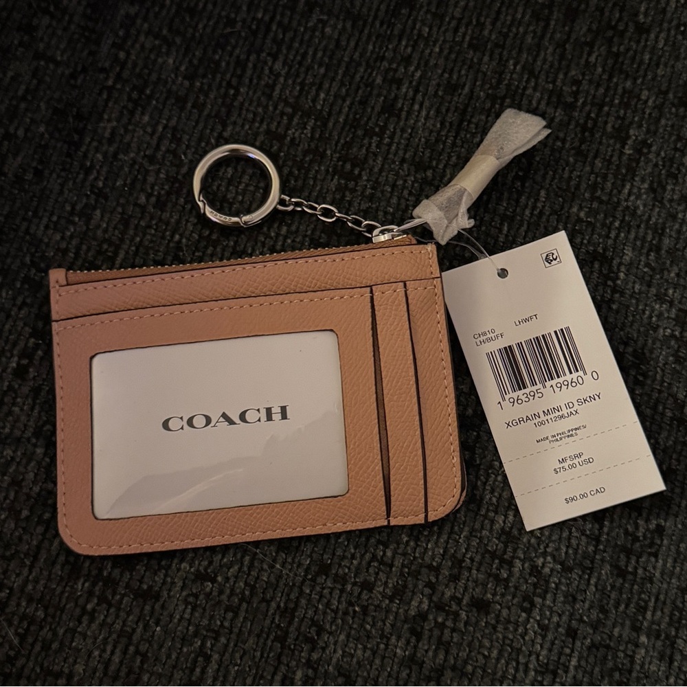 Coach Mini Skinny ID Card Case Wallet in Silver/Buff Tan Crossgrain Leather NWT - Picture 8 of 15